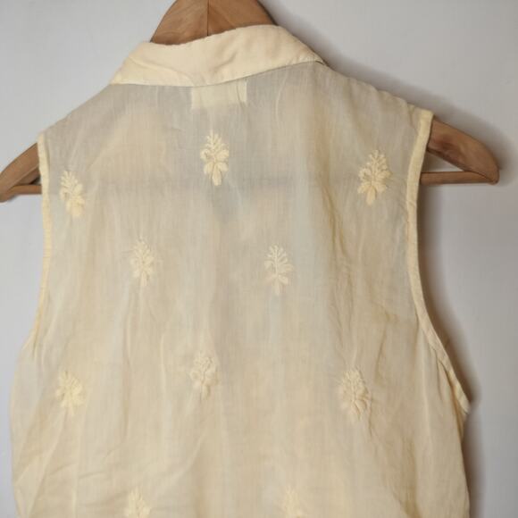 Novica Button Up Shirt Floral Embroidered Cotton Sleeveless - Picture 10 of 11